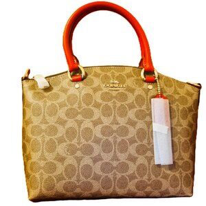 Coach Sadie Satchel Bag in Signature Canvas with Red Handles